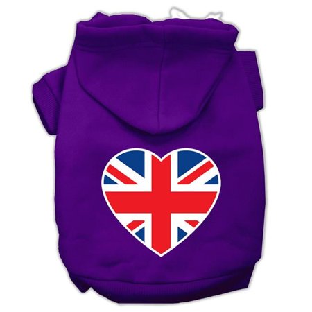 British Flag Heart Screen Print Pet Hoodies, Purple - Medium