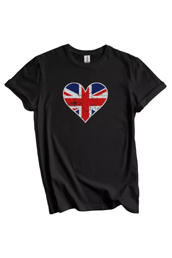 British Flag Heart United Kingdom Love Distressed T-Shirt Gift for Men Women Unisex Tee
