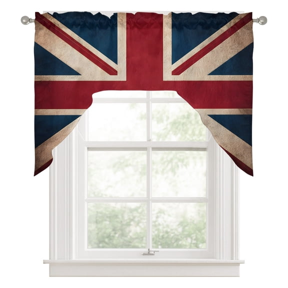 British Flag Kitchen Curtains Swag Valance for Windows/Bathroom/Cafe, Vintage United Kingdom England Uk Flag Rod Pocket Drape Panel Swag Curtains Valance for Bedroom/Living Room 56"x36"