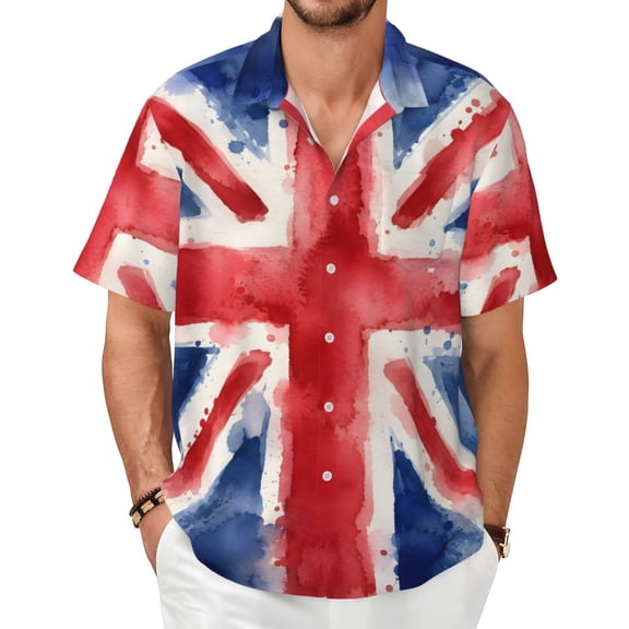 British Flag Men's Shirts Short-Sleeved with All-Over Prints Button-Up Shirts