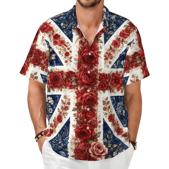 British Flag Men's Shirts Short-Sleeved with All-Over Prints Button-Up Shirts
