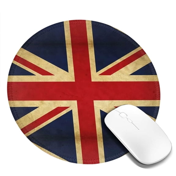 British Flag Natural Round MousePad with Stitched Edge Non-Slip Rubber Base Mouse Mat for Office & Home (7.9 x 7.9)