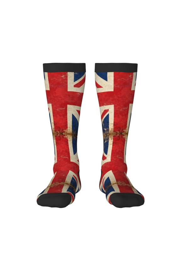 British Flag Pattern Knee High Socks for Women Long Leg Warmers Socks