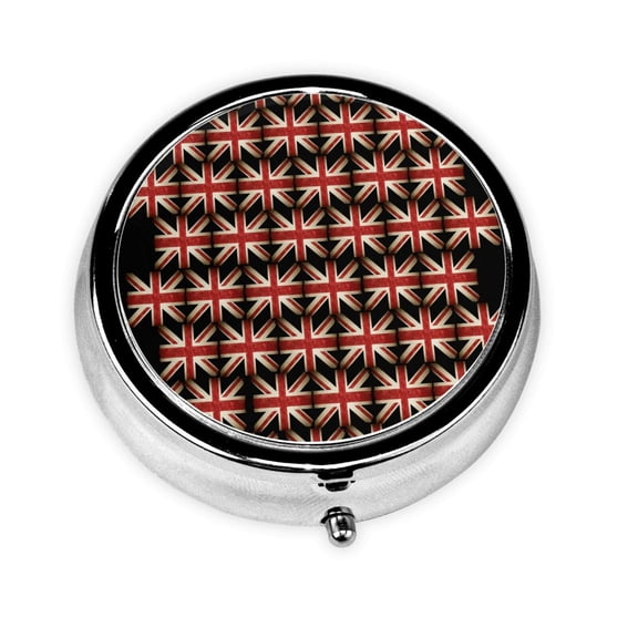 British Flag Pattern Round Portable Pill Box Organizer Vitamin Containers Perfect For Traveling