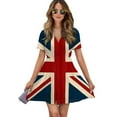 thumbnail image 1 of British Flag Print Rug Women Dress V-Neck Short Sleeve Flowy Swing Party Midi Dress, 1 of 4