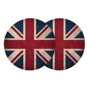 British Flag Round 13 Inch Placemats Set of 2, Vintage United Kingdom England Uk Flag HeatResistant Non Slip Place Mats for Dining Table, Wipeable Braided Kitchen Table Mats for Housewarming