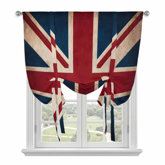 British Flag Tie Up Curtains for Window, Thermal Insulated Balloon Shade Adjustable Rod Pocket Curtains Valance Panels for Kitchen Bathroom Cafe 34 x 45 Vintage United Kingdom England Uk Flag