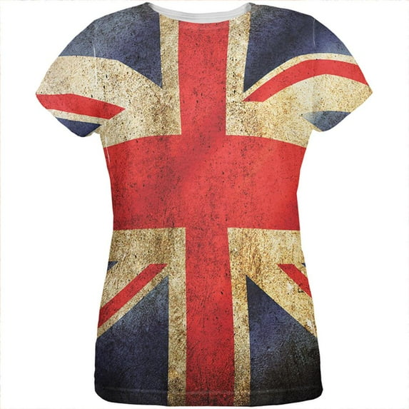 British Flag Union Jack Grunge Distressed All Over Womens T Shirt Multi X-LG