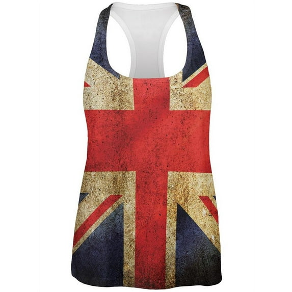 British Flag Union Jack Grunge Distressed All Over Womens Work Out Tank Top Multi LG