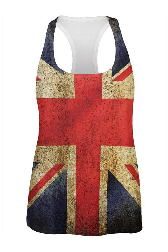 British Flag Union Jack Grunge Distressed All Over Womens Work Out Tank Top Multi LG