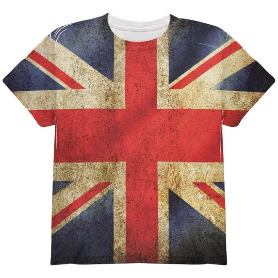 British Flag Union Jack Grunge Distressed All Over Youth T Shirt Multi YLG