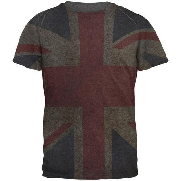 British Flag Union Jack Grunge Mens Soft T Shirt Charcoal Heather MD