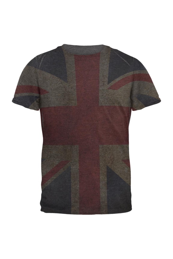 British Flag Union Jack Grunge Mens Soft T Shirt Charcoal Heather X-LG