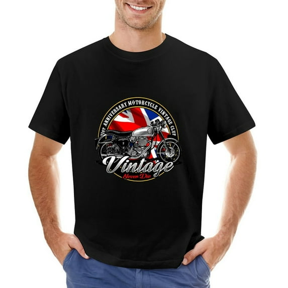 British Flag Vintage Bike T-Shirt Classic Retro Men's Tee