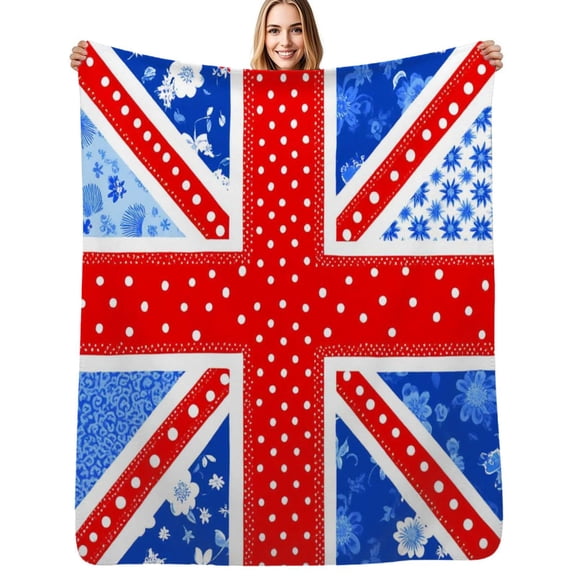 British Flag with Patterned Quilt Design Flannel Blanket Warm Soft Bedding Throws Winter Camping Chair Sofa Bed