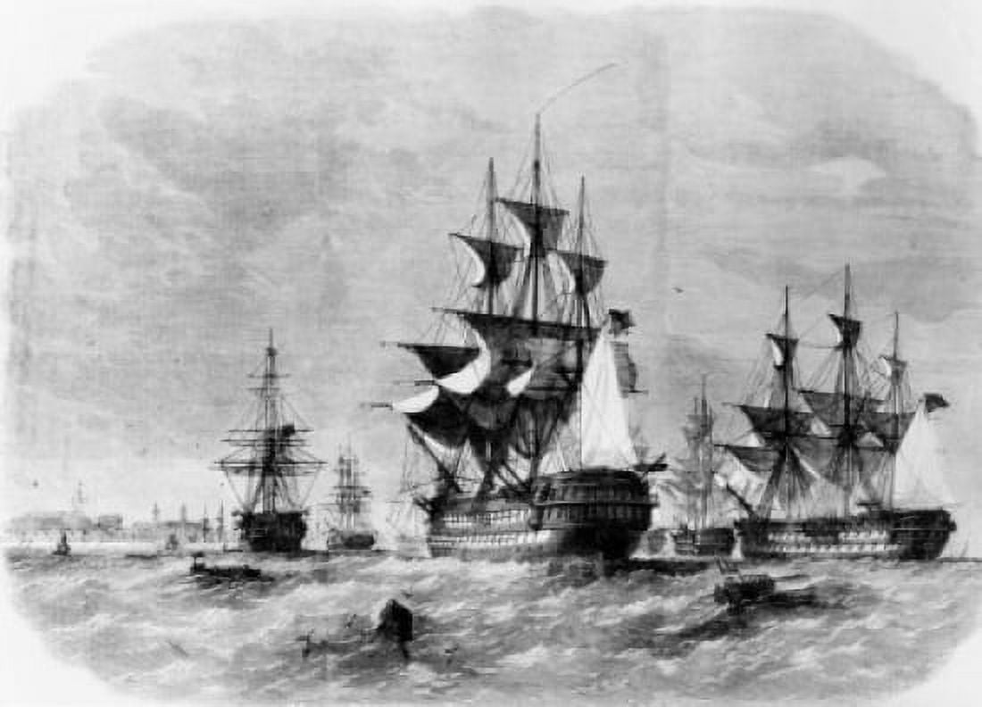 British Fleet at Grassy Bay Bermuda In 1862 left to right Diadem Nile Immortalite St George Canvas Art - (18 x 24)