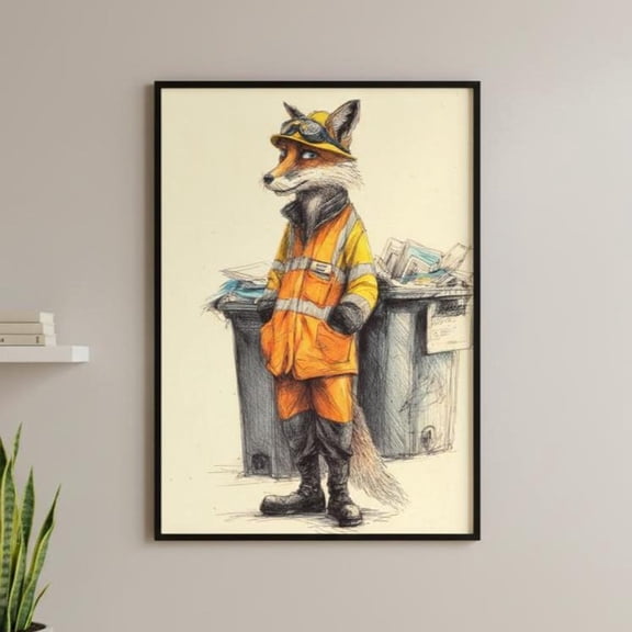 British Fox Taking Out The Trash - Reversed Role, Nature Lovers, Bin Men - Fox Print, Poster, Unframed Poster Size 8x12