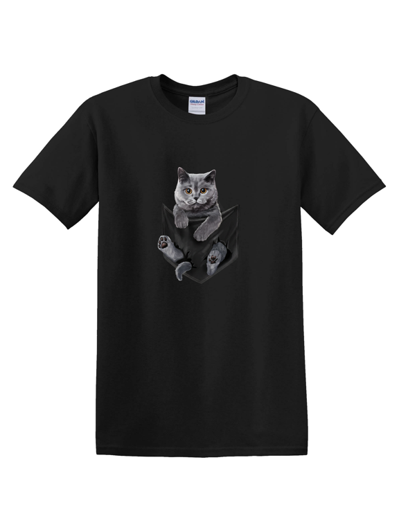 British Grey Cat In Pocket Kitten Pet Animal Lover T-Shirt
