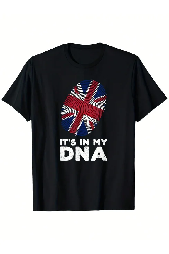 British Heritage Union Jack Fingerprint It's In My DNA Adult Graphic T-Shirt Retro Patriotic United Kingdom UK Flag Tee