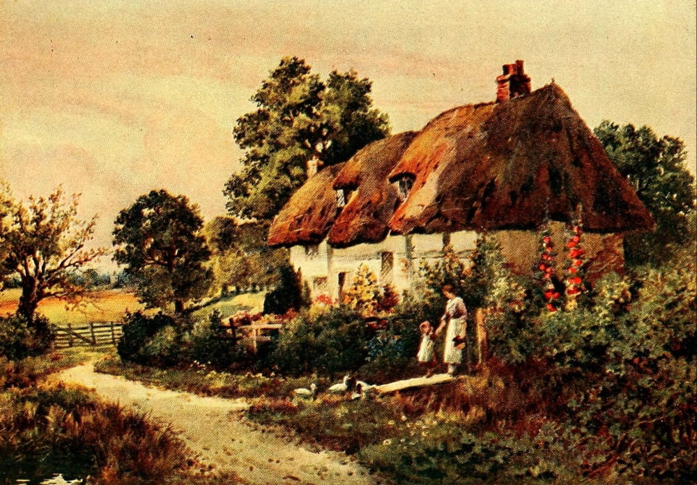 British Highways & Byways 1908 Cottage in Holdenhurst Canvas Art - Noel Smith (24 x 36)