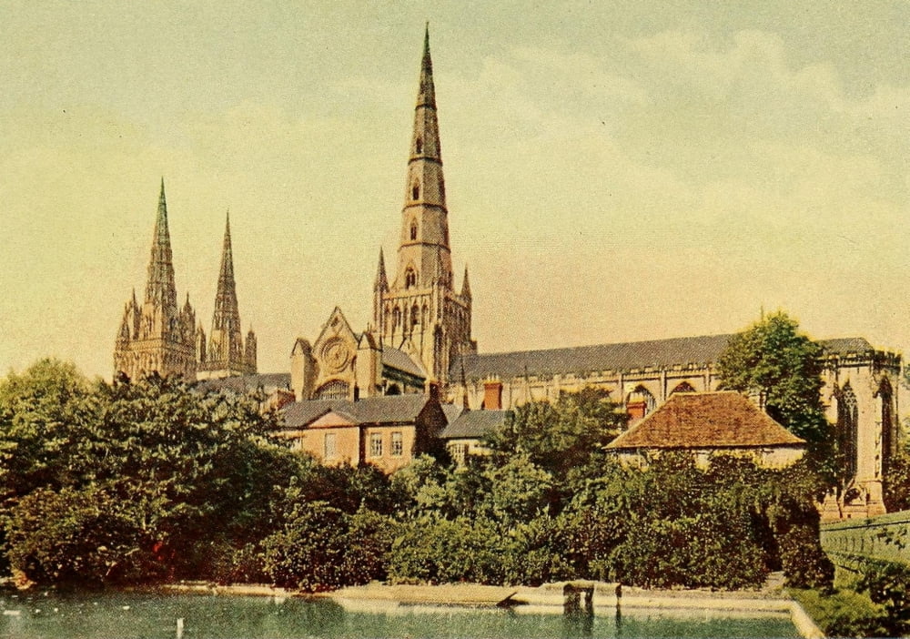 British Highways & Byways 1908 Three Spires of Lichfield Canvas Art - Unknown (18 x 24)