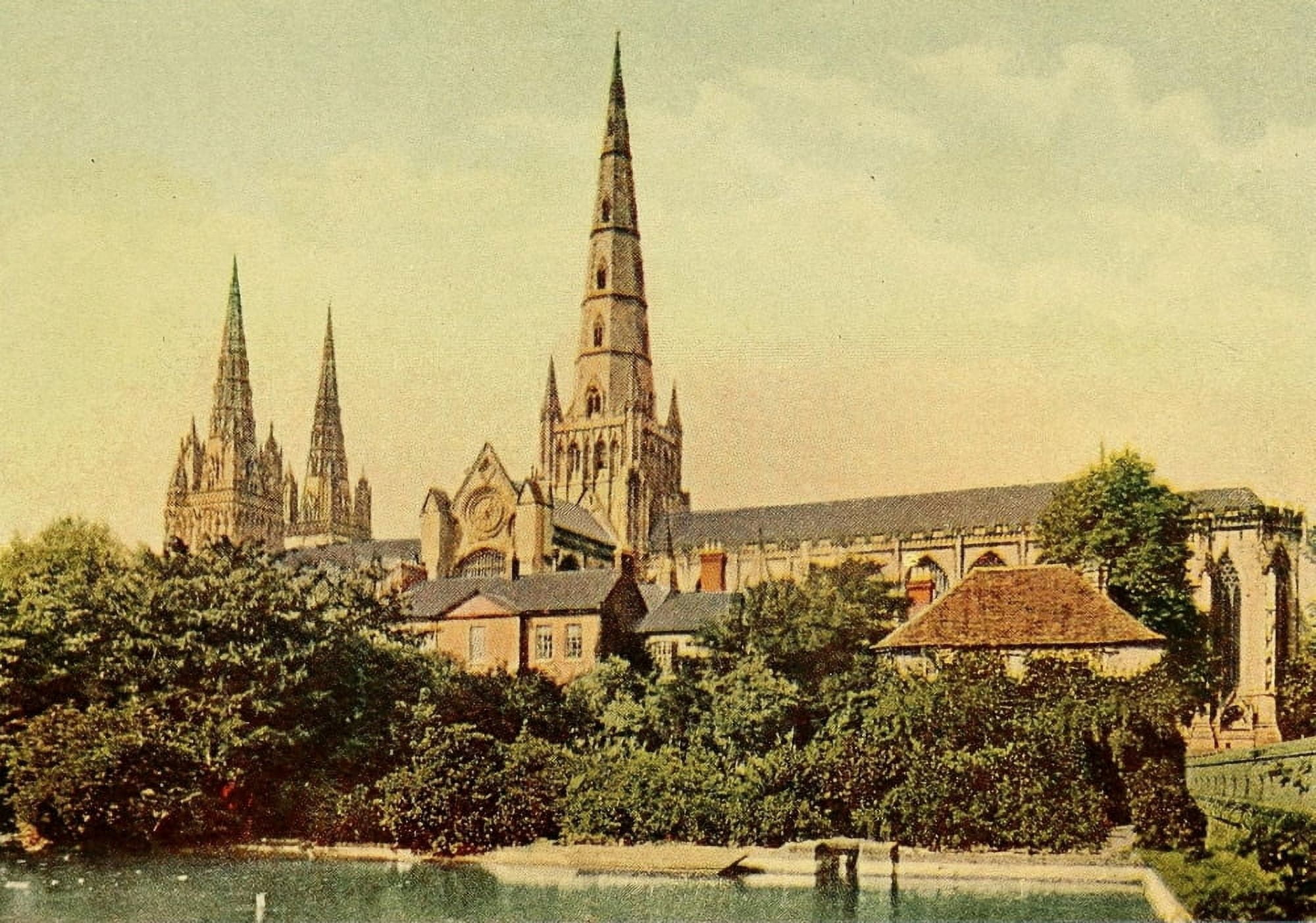 British Highways & Byways 1908 Three Spires of Lichfield Canvas Art - Unknown (24 x 36)