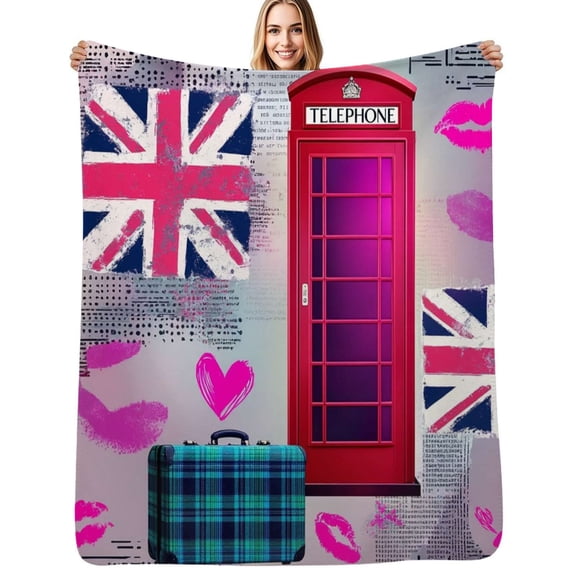 British Icons Grunge Pattern Flannel Blankets Soft Warm Throw Blanket Autumn Camping Bedroom Aesthetic Bedspread