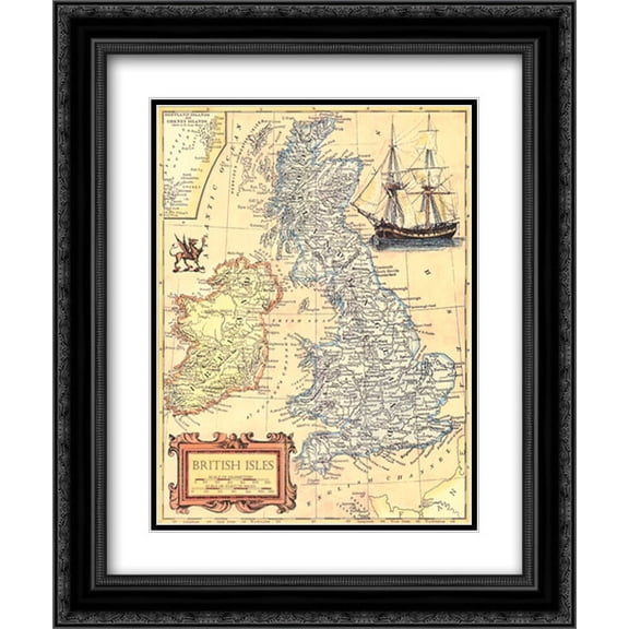 British Isles Map 2x Matted 17x23 Black Ornate Framed Art Print