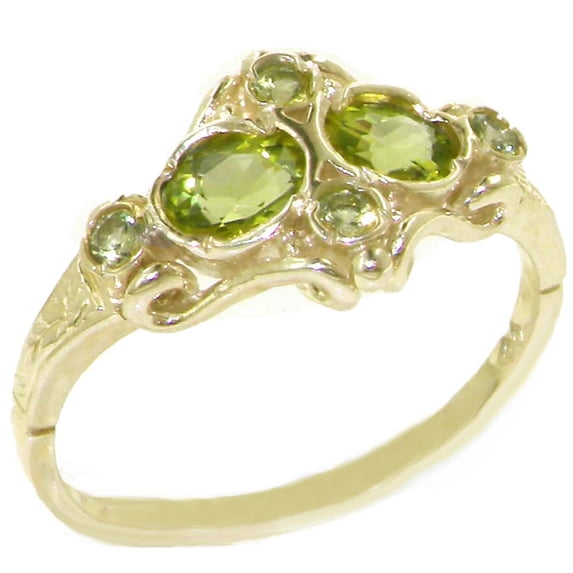 British Made 14k Yellow Gold Natural Peridot Womens Anniversary Ring - Size 9.25