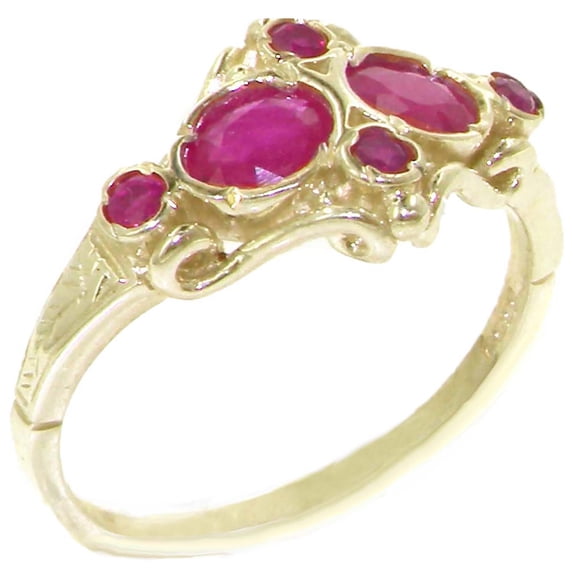 British Made 14k Yellow Gold Natural Ruby Womens Anniversary Ring - Size 9.25