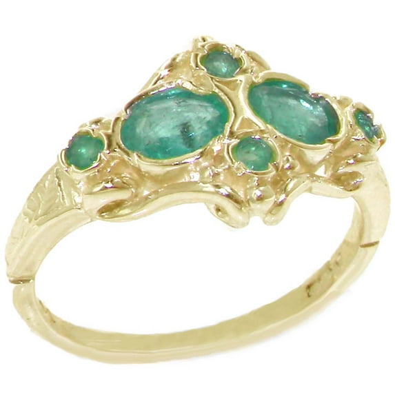 British Made 14k Yellow Gold Real Genuine Emerald Womens Band Ring - Size 7