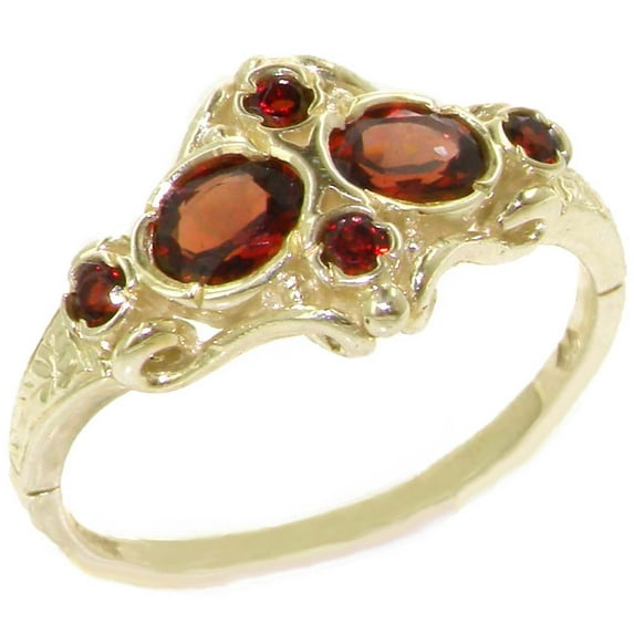 British Made 9k Yellow Gold Natural Garnet Womens Cluster Ring - Size 10.75