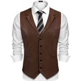 thumbnail image 1 of British Men's Slim PU Leather Vest Turn Down Collar Single Breasted Waistcoat, 1 of 4