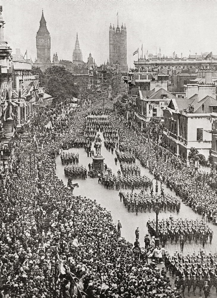 The British Navy In The Victory March Of July 19Th 1919 In Whitehall London England Celebrating The End Of World War One From The Year 1919 Illustrated Canvas Art - Ken Welsh Design Pics (13 x 18)