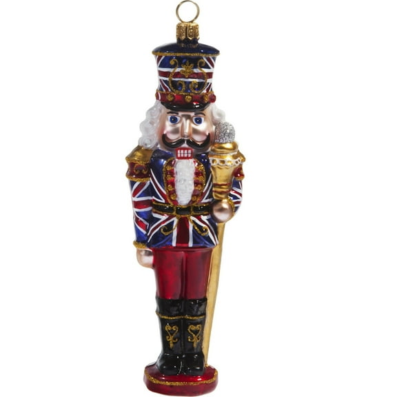 British Nutcracker Polish Glass Christmas Tree Ornament Union Jack England New
