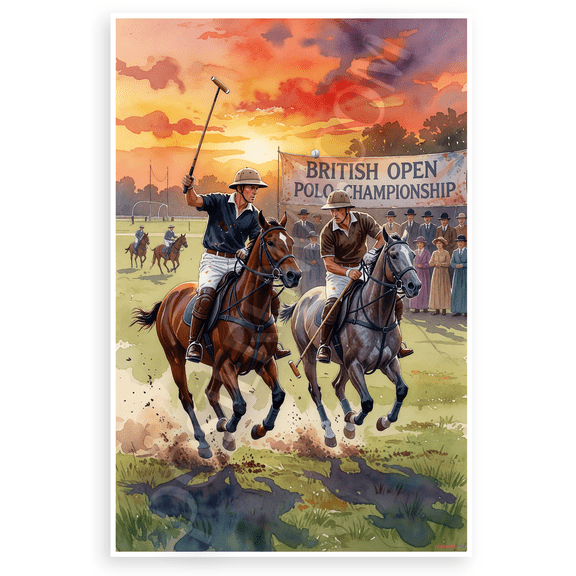 British Open Polo Championship Polo Players Sunset Action 12x18 US Made Poster