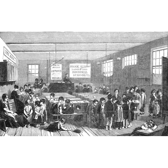 British Ragged School. Nthe Brook Street Ragged School In London England. Line Engraving From An English Newspaper Of