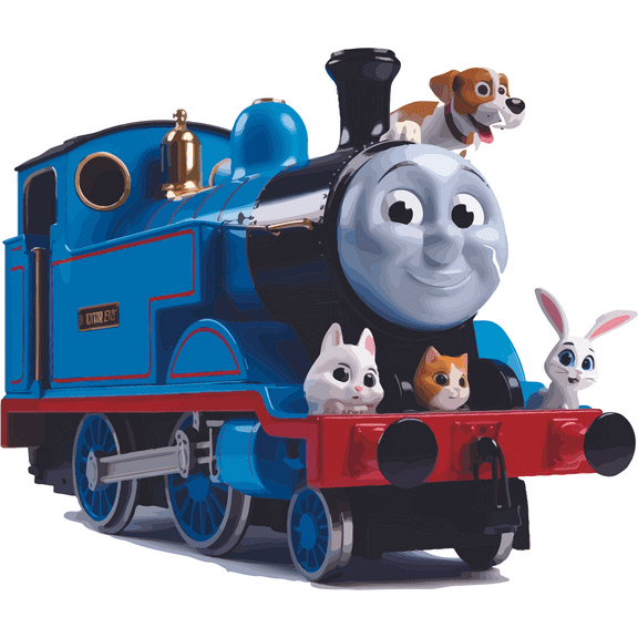 British Railway Locomotive Cartoon Wall Decal Decoration Little Train Engine and James the Red Engine Cute Animals Kids Book Character Romantic Comedy Decor Sticker Decal - Size: 10 In(W) x 9 In(H)