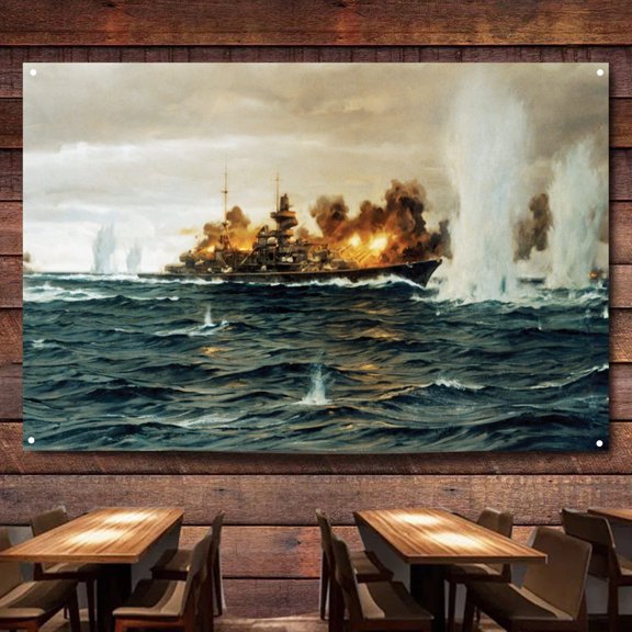 British Royal Navy battleship HMS Hood Flag Banner Wall Chart Canvas Painting WW II Military Historical Posters & Prints Wall Art Decoration Tapestry For Room, Home, Bedroom 0A,38X57 inches