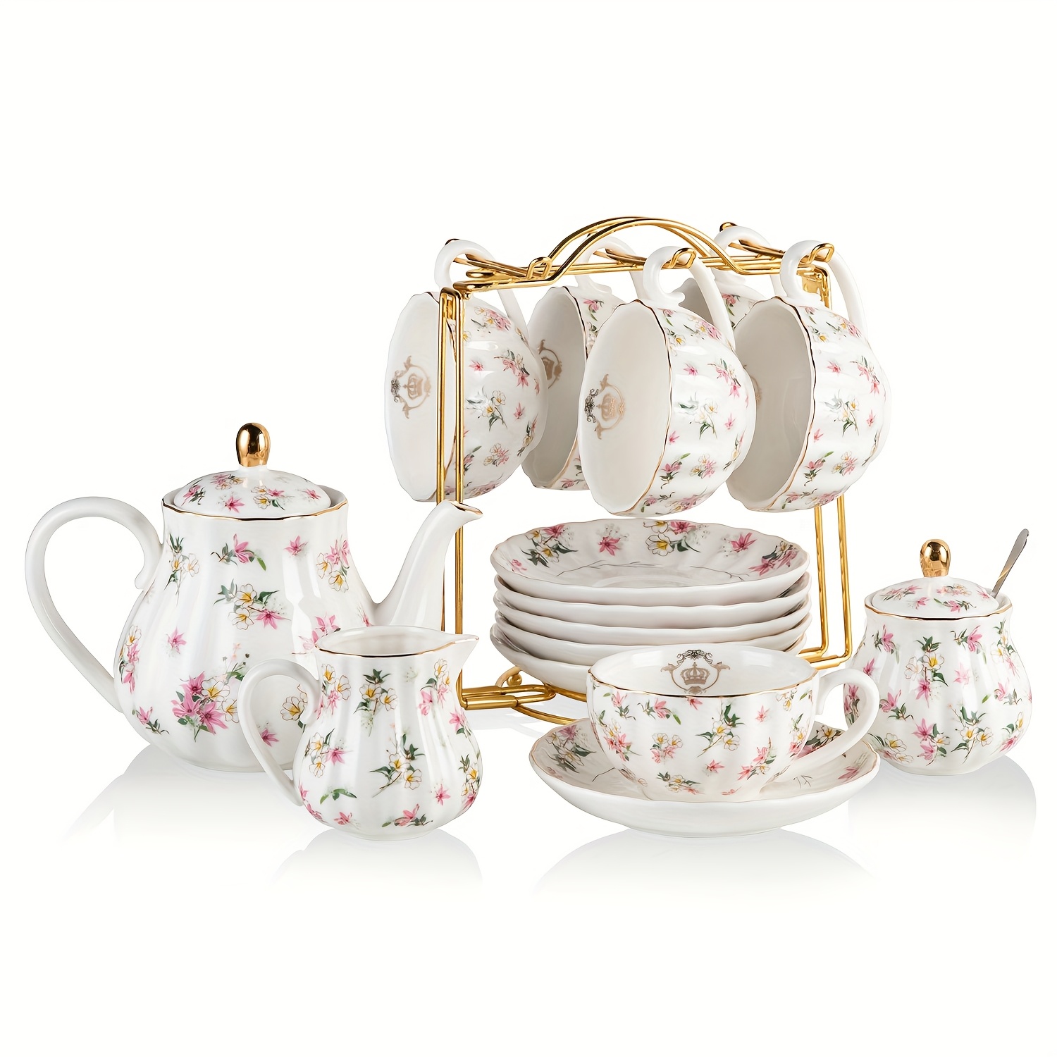 British Royal Series Porcelain Tea Set for 6 - 8oz Cups & Saucers ...
