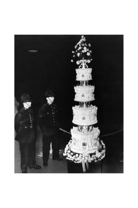 British Royalty. London Constables Guard The Wedding Cake Of Future Queen Of England Princess Elizabeth And Duke Of