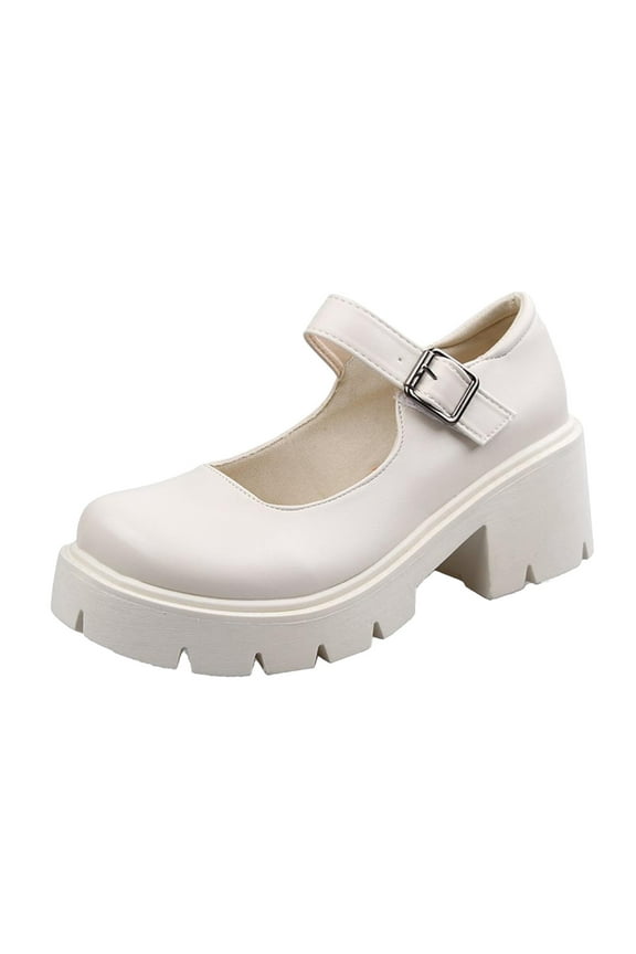 British Shoes Women Mary Janes Vintage for Teens Girls Students High Heel Cosplay Shoes White 4.5