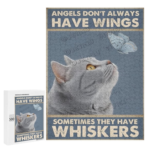 British Shorthair Cat 500 Piece Puzzle for Adults Kittens Jigsaw Puzzles 500 Pieces Cute Cats Puzzles for Adults 500 Pieces Cats With Butterfly Puzzle