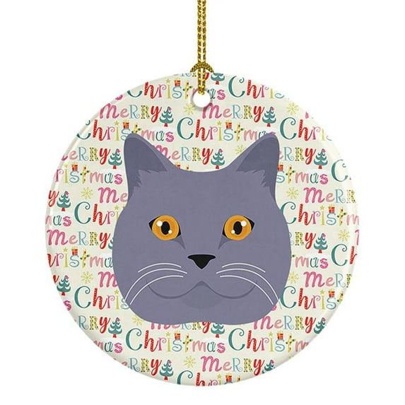 British Shorthair Cat Christmas Ceramic Ornament 2.8 in x 2.8 in
