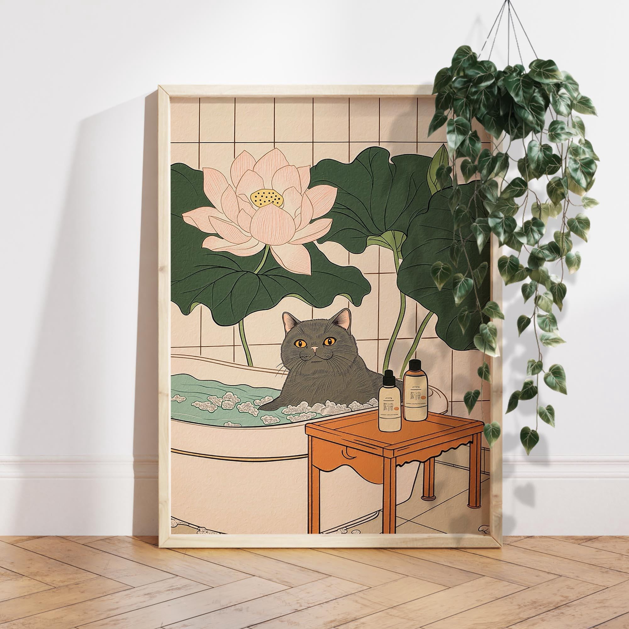 british-shorthair-cat-in-bathtub-japanese-bathroom-decor-japan-art