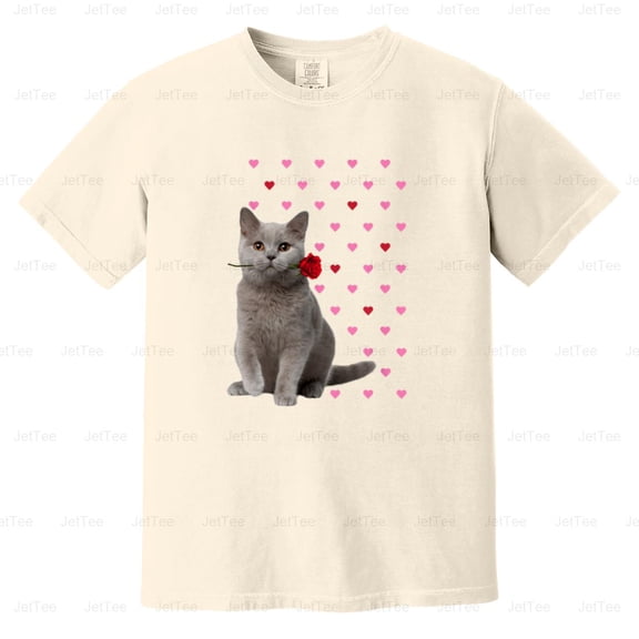British Shorthair Cat Lover Pink Hearts Valentine Mom Dad Pet Gift Comfort Color T-Shirt Unisex, up to 4XL