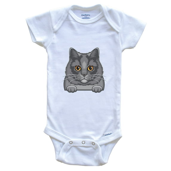 British Shorthair Cat Popping Up Fun British Shorthair Kitten Baby Bodysuit, 3-6 Months White