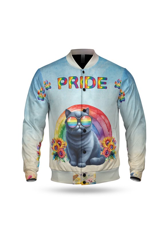 British Shorthair Celebrates Rainbow Pride Month LGBT LGBTQ+ All Over Print 3D Baseball Jacket Cat Lover Kitten Owner Gifts Bomber Jacket Softball - 01003
