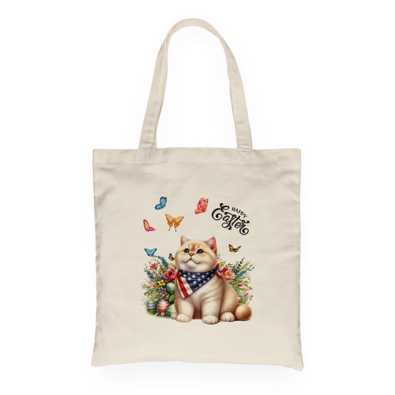 British Shorthair Celebrates Spring and Happy Easter Canvas Tote Bag Cat Lover Kitten Owner Gifts Reusable Shopping Grocery Bag - 02001