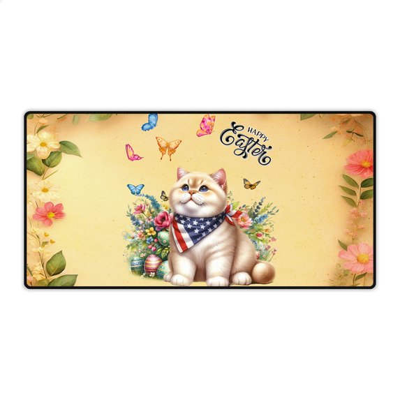 British Shorthair Celebrates Spring and Happy Easter Desk Mat Full Keyboard Mouse Pad Cat Lover Kitten Owner Gifts Large Mousepad - 02001